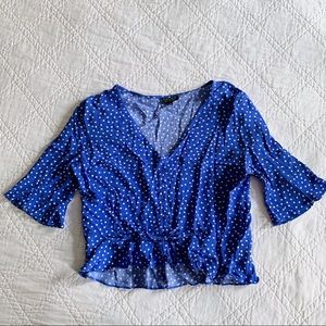 Topshop Crop Blouse - Blue and white polka dots